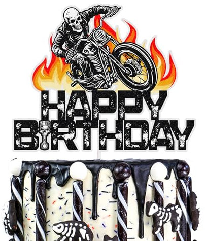 Glitter Motorcycle And Cool Biker Cake Topper - Motorbike Man Rider Racing Theme Party Decoration - Funny Happy Birthday Cake Decorations