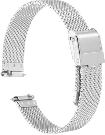 QUARKZMAN Uhrenarmband Mesh Edelstahl 12 mm Ersatz Metall Armband Edelstahlarmband mit Schnellverschluss Uhrenarmbänder Ersatzband Verstellbarer Gütelschnalle für Damen Herren, Silber