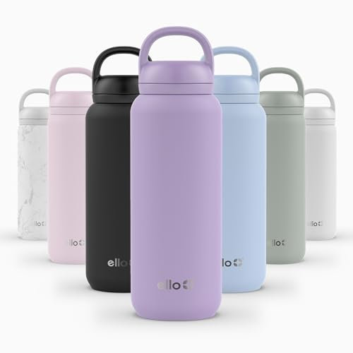 Ello Cooper Twist 32 oz Stainless Steel Water Bottle with Chug Lid - Leak Proof - Double Wall & Vacuum Insulated - Built in Carry Loop - Dishwasher Safe - Lilac