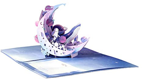 3D Postkarte für Geburtstagskarten mit Mond, Hochzeitseinladungen, Grußkarten mit Umschlag