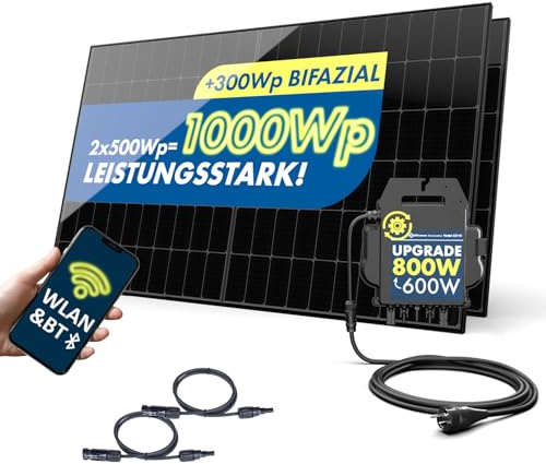 SPAUN Balkonkraftwerk 1000W p | 800W Komplettset mit bis zu 1300Wp bifazialer PV-Leistung und 20m Anschlusskabel zum Einstecken in die Steckdose - Wifi Fernüberwachung, Mini-PV-Anlage, N-TOPCon