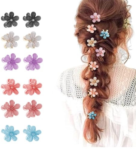 QEQSHQO 12 Pezzi Pinze Per Capelli Fiore, Carine Clip Per Capelli Trendy Antiscivolo Per San Valentino Giornata Party Matrimonio E Spiaggia Party Piscina Vacanza (Multicolore)