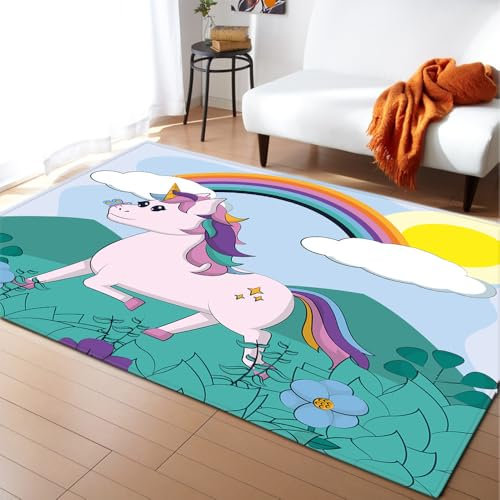 Fußmatte Grünes Einhorn Regenbogen Fussmatte Aussen Polyester Fussmatte Innen Fußmatte Außen rutschfest Schmutzfangmatte Verdicken Teppich Wohnzimmer Waschbar Fußmatte Innen Fußabtreter 120x160