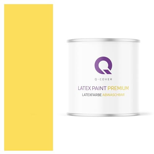 Q-COVER Latexfarbe Abwaschbar 2L (ca.14m2) Gelb Farbton Innenfarbe Wandfarbe Deckenfarbe Klasse 2 Mattfarbe Für Allergiker Scheuerfest Geruchlos Frei Von Voc