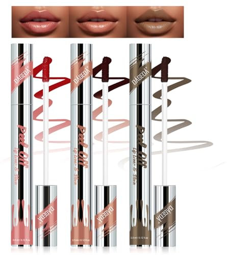 Prreal 3PCS Peel Off Lip Liner Stain, Lip Stain Peel Off Tattoo Lip Liner with Tweezer, Waterproof, Long Lasting Lip Gross, Highly Pigmented Matte Finish Lip Tint Stain Lipstick(01+02+03)