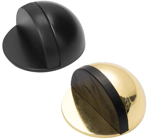 2 Pcs Self-Adhesive Door Stoppers, Stainless Steel Oval Adhesive Door Stop, Floor Door Stopper with with Adhesive Pads, Door Stops for Hard Floor Glass Door to Protect Walls and Doors (Black,Gold)