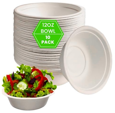 Venuscello® 250 x White Round 12oz (250ml) Bagasse Bowls Biodegradable Sugarcane Soup Bowls, Compostable Dessert Bowls for Parties Events and Everyday Use