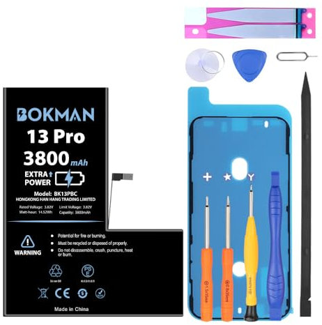 bokman Battery Replacement for 13 Pro, High Capacity Li-ION Polymer Battery 3800mAh with All Tool Kits