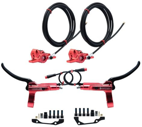MirOdo 2 Pistones Bicicleta Eléctrica Hidráulico Frenos Disco Juego 2 Pines Dividido Apagado Scooter Eléctrico Freno Kit Delantero Trasero Manguera 2300mm para Rotores 160mm Montaje Derecho(Red)