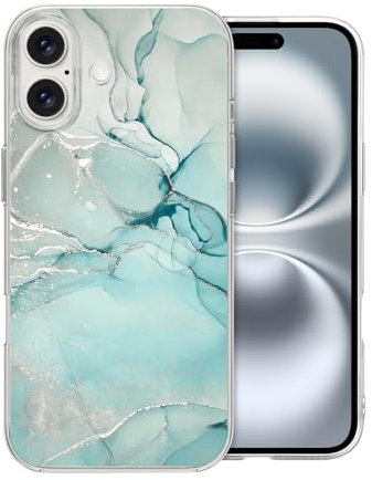 DiyGody Case Compatible for iPhone 16 with Unique Flexible Green Marble Design for Women Girls Teen,Full-Body Protection Soft TPU Anti-Drop Slim Case Cover for iPhone 16 6.1inch