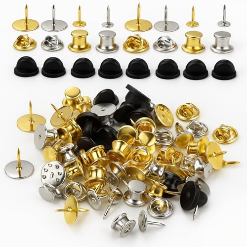 100 Stück Pin Verschluss,Pinbacks mit Verriegelung,3 Stile mit Verriegelungs,Ersatz für Emaille Pins,Pinbacks zum Verriegeln,für DIY,Hüte,Krawatten,Jacken,Taschen(Silber,Gold,Schwarz)