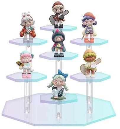 Mausouca Transparenter Acryl-Ausstellungsständer, sechseckiges Acryl-Display für Actionfiguren, kleiner Schmuck, Mini-Parfüm (bunt, 7 Ebenen)