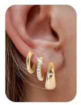 VIDONIO 3 Paar Ohrringe Silber 925 Für Damen, 14K Vergoldet Hypoallergen Ohrringe Set Stapelbar AAA+ Zirkonia Ohrstecker Schlafen Knorpel,Creolen Gold Für Mehrere Piercings Damen Schmuck