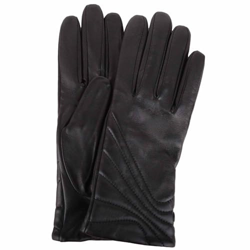 SNUGRUGS Womens Smooth Genuine Leather Glove with Stitch, Button Detail, Black, Medium