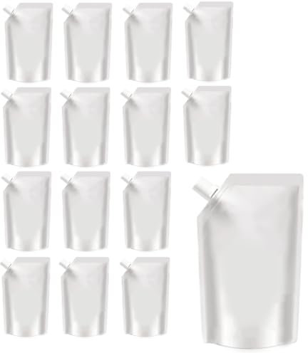15pcs 500ml Clear Drink Pouches for Festivals, Leak Proof Alcohol Juice Liquid Pouches Bags, Beverage Bags Festival Essentials, Plastic Hip Flask for Parties, Picnic, Travel, Sports