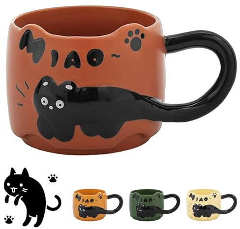 Katzentasse, Tasse Katze Keramik, Cute Mug, Süße Tasse, Teetasse Niedliche, Teacup Lustige, Kaffeebecher für Katzenliebhaber Geschenk für Frauen Freunde Kinder Weihnachten Geburtstag 380ML(Schokolade)