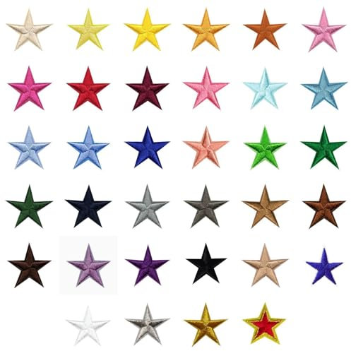 Fenglin-joy Stern Aufbügeln Patches, 30 Stück Patches zum Aufbügeln Stern Bügelflicken Sterne bestickte Aufnäher für Hut, Jeans, Jacken, DIY