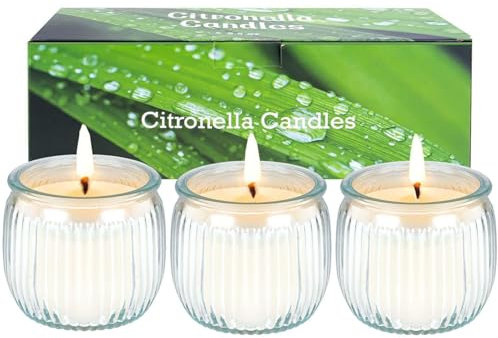 Citronella Kerze Outdoor Groß, 3 Stücke Outdoor Kerze Draußen im Glas mit Natürliches Sojawachs und Citronella Öl, Duftkerze Perfekt für Garten, Camping, Balkon, 135 Stunden Brenndauer