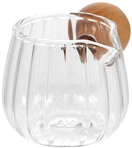 GRIRIW Transparent Gla Creamer Mini Kaffee Milch Creamer Pitcher Glass Pitcher Mit Holzgriff (60 Ml)