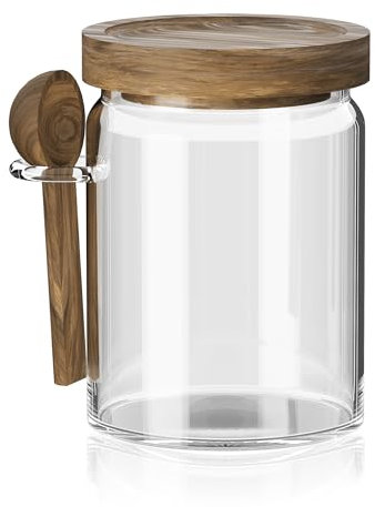 INCETUE 600ml Vorratsgläser Glas mit Holzdeckel und Löffel, Meal Prep Gläser mit Löffel Müsli behälter mit Deckel, Voratsbehaelter Küche Glas für Kaffee, Tee, Zucker, Getreide
