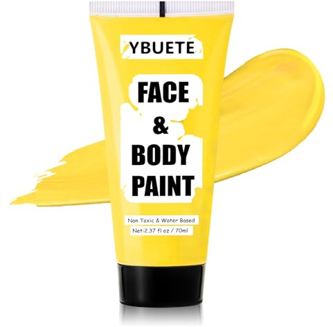 YBUETE Yellow Water Based Face Body Paint, 2.37 OZ Large Tube Full Coverage Face Paint for Lion Tiger Cosplay, Washable Yellow Body Painting Cream for Adult Carnival Stage Halloween SFX Makeup