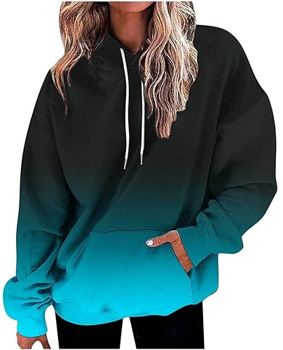 Hoodie Damen Oversize Farbverlauf Kapuzenpullover Pullover Sweatshirt mit Kapuze Langarm Pulli Winter Mode Oberteile Casual Sportjacke Kordelzug Streetwear Kapuzenpulli Tasche Streetwear Frauen S-5XL