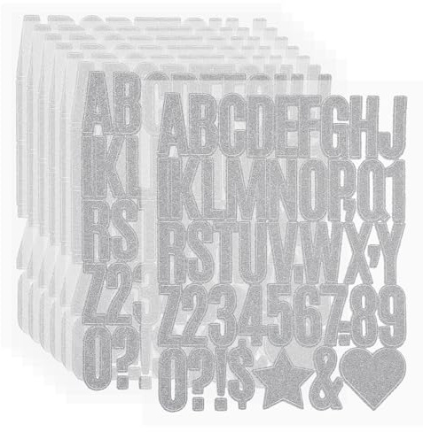 PATIKIL 368 Stück 8 Blätter 1 6 Zoll Glitzer Buchstaben Aufkleber Silber | Glitzer Zahlen Aufkleber, Selbstklebende Alphabet Zahlen, Wasserdichte Aufkleber, Vinyl, Für Scrapbook Dekoration