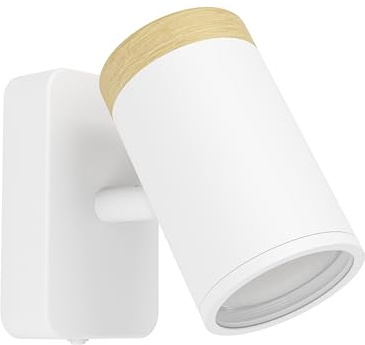 Eglo Wall spot Consuma, Reading lamp, Light Fixture with fexible Spotlight | living room and bathroom lighting, white metal and brown wood, spot with GU10 Socket, IP44