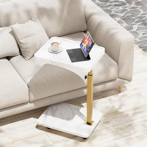 C-Shaped Side Table, Height Adjustable Sofa Table, 360° Swivel Tray Table