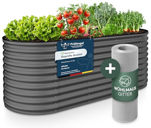 GRUNA Hochbeet Metall 200x60x75 (Anthrazit) - Formstabil & 100% Rostfrei
