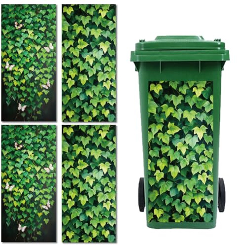 peacoblue Ivy Trash Can Sticker, Waterproof Wheelie Bin Decal | 4 Sheets 15x32 Large Wraps, Outdoor Waterproof Decorations for Trash Cans, Bins, Fridge Doors, Walls & Garden Decor