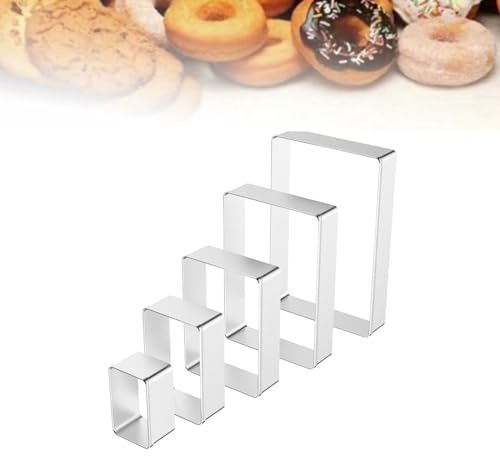 Cyberwork Set 5 Stück Ausstechformen aus Stahl, Keksausstecher, Plätzchenausstecher, Ausstechformen in 5 verschiedenen Größen,11.5cm, 9.5cm, 7.5cm, 5.5cm, 4cm (Rechteck)
