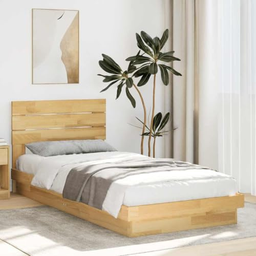 Ziaphsol Massivholzbett Eichenholz 80x200 cm, Robustes Bettgestell mit Kopfteil, Lattenrost, niedriges Bodenbett für Schlafzimmer, langlebige Möbel