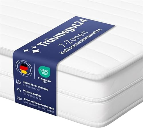 Träumegut24 AquaFlex 7-Zonen Matratze 180x200 cm | H3&H4 | Ergonomische Kaltschaummatratze | Hypoallergen & Antibakteriell | Bezug abnehmbar & waschbar | Oeko-TEX® | (16cm, 180 x 200 cm)