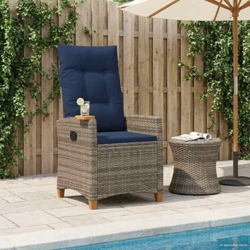 zylophax Liegestuhl mit Teeteller Poly-Rattan wetterfest 62 x 64 x 112 cm verstellbar Gartenstuhl Balkonstuhl Terrassenstühle Hochlehner Outdoor Stuhl Gartensessel