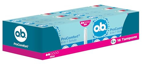 o.b. ProComfort mini 4-in-1 Schutz Tampons, 6 x 16 Stk | Tampon mit extra sanfter Spitze für einfaches Einführen und bis zu 100% Auslaufschutz, ideal Für Sport und Alltag