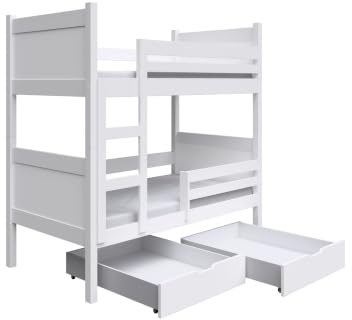 Masseno Etagenbett MIA 80x180 Weiß Kinderbett mit Staraum, Hochbett mit Treppe, Jugendbett mit Rausfallschutz & Lattenrost