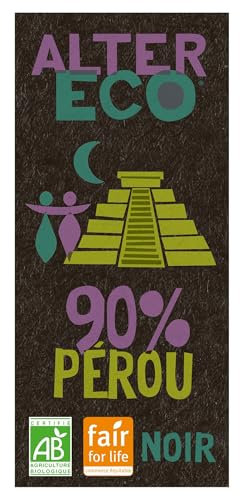 ALTER ECO - Tablette Chocolat Noir 90 % - Notes Intenses de Cacao - Bio & Équitable - Origine Pérou - 100 g
