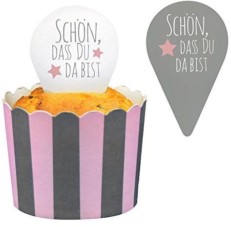 Frau WunderVoll® 24 DEKO KUCHENTOPPER GRAU, SCHÖN, DASS DU DA BIST/Topper, Kuchenstecker, Muffin, Geburtstagskuchen, Dekoration, Deko, Kinder, Party, Hochzeit, Hochzeitstorte, Geburtstag