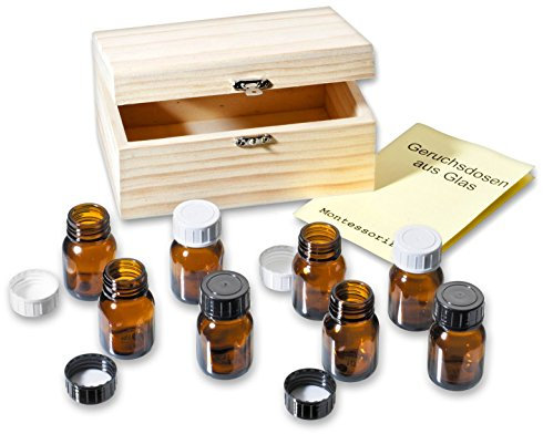 Geruchsdosen aus Glas, Montessori-Material, Sinnesmaterial zur Schulung des Geruchssinns