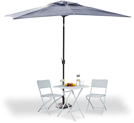 Relaxdays Sonnenschirm rechteckig 200x300cm, neigbarer Gartenschirm mit Kurbel, Balkonschirm ohne Ständer, grau