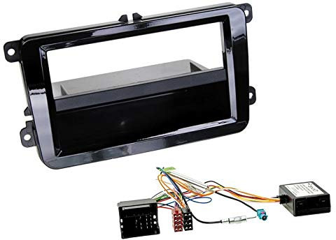 1 Din Radio Einbauset Blende Radioanschlusskabel Antennenadapter für VW EOS (1F) Piano Black mit Canbus