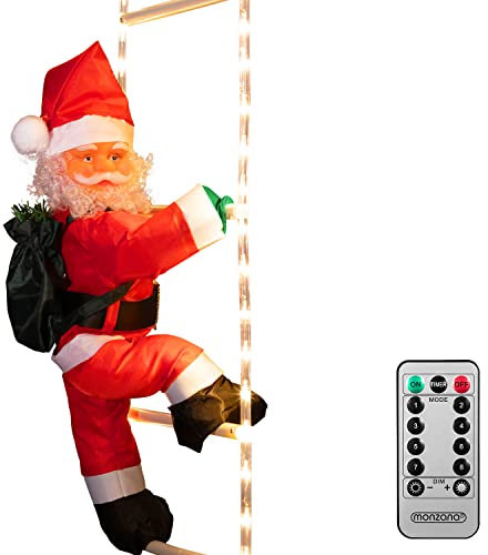 MONZANA® Babbo Natale con LED sulla Scala XL 90cm Timer 8 Modalità Luminose per Interni ed Esterni Decorazioni Natalizie