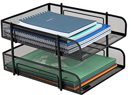 Mind Reader Network Collection, 2-Tier Paper Tray, Letter Size, Stackable, File and Document Holder, Desktop Organizer, Metal Mesh, Black