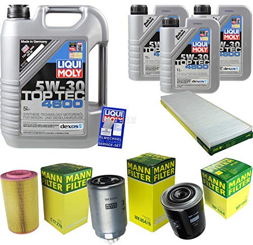 Filter Set Inspektionspaket 8 Liter Motoröl Top Tec 4600 5W-30 MANN-FILTER Innenraumfilter Kraftstofffilter Luftfilter Ölfilter
