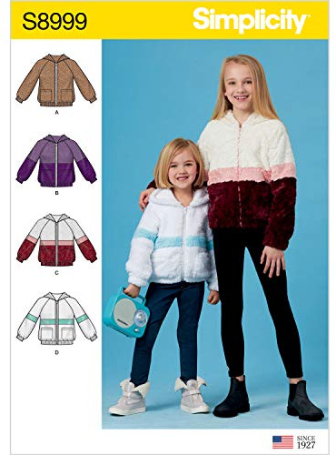 SIMPLICITY Sewing Pattern S8999 Children's and Girls' Knit Hooded Jacket, Paper, White, Various, US8999HH