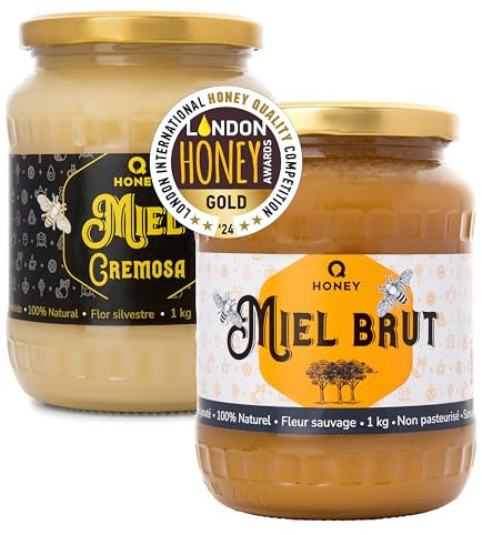 Raw Honey Set - Wildflower and Creamed Honey awarded Gold Medal at the London Honey Awards 2025 and Superior Taste Award 2025 unfiltered unheated unpasteurized natural pack of 2 jars