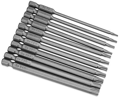 JTENG 11pcs Torx Bits Schraubendreher Set Extra lang(100mm) ,T6-T40 mit magnetisch,Stahl-Sechskantschaft professionelles Schraubendreher Bit