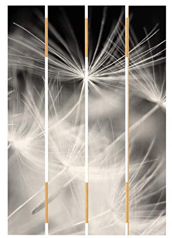 Holzbild - Bewegte Pusteblumen Nahaufnahme auf schwarzem Hintergrund 70cm x 48cm