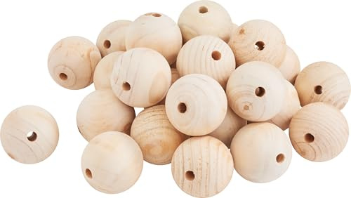 VBS XXL Holzkugeln durchgebohrt 50er oder 25er-Pack Holzperlen DIY Bastelperlen rund Holzbälle unlackiert Ø 50 mm, 25 Stück